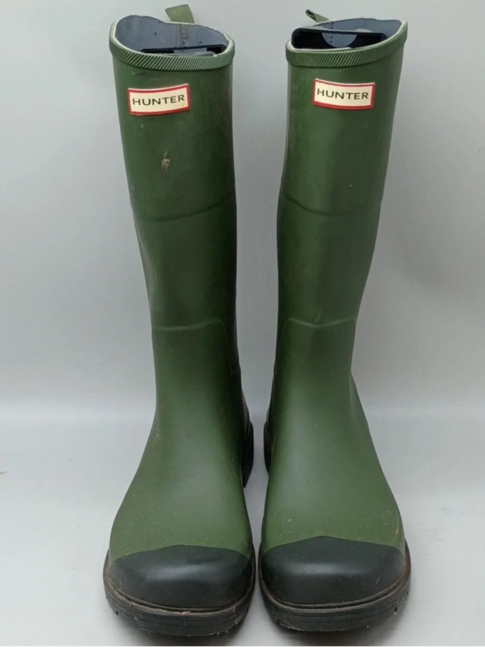 Hunter green knee high rain boots